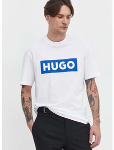 Bavlněné tričko Hugo Blue bílá barva, s potiskem
