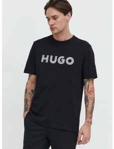 Bavlněné tričko HUGO černá barva, s aplikací, 50509958