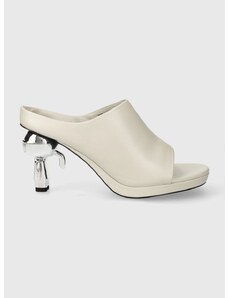 Kožené pantofle Karl Lagerfeld IKON HEEL dámské, bílá barva, na podpatku, KL39004
