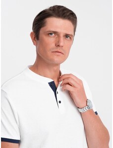 Ombre Clothing Pánská polokošile bez límečku - bílá V1 OM-TSCT-0156