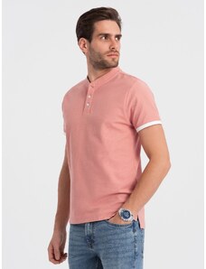 Ombre Clothing Pánská polokošile bez límečku - růžová V7 OM-TSCT-0156
