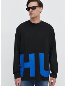 Bavlněné tričko s dlouhým rukávem Hugo Blue černá barva, s potiskem