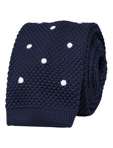 BUBIBUBI Tmavomodrá pletená kravata s puntíky