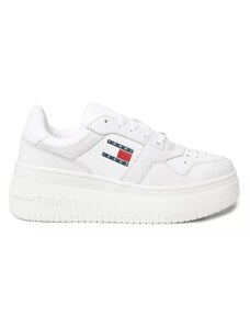 Tommy Jeans dámské kožené tenisky Basket Flatform bílé s logem