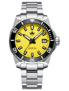 Stříbrné pánské hodinky Phoibos Watches s ocelovým páskem Leviathan 200M - PY050F Yellow Automatic 40MM