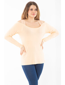 Şans Women's Plus Size Orange Shoulder Lace Long Sleeve Sleeve Blouse
