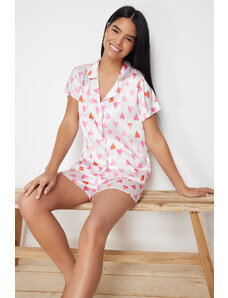 Trendyol Multi Color Satin Heart Shirt-Short Woven Pajamas Set