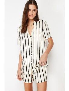 Trendyol Ecru Striped Collar Detailed Viscose Woven Pajamas Set
