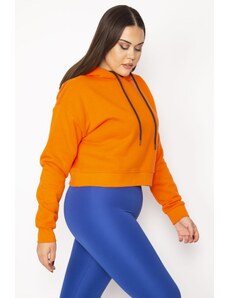 Şans Women's Plus Size Orange Inner Raised 3 Thread Fabric Hooded Sweatshirt