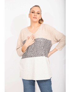 Şans Women's Plus Size Mink Sweatshirt with a Comfortable Cut, Soft Fabric Color and Pattern Combine