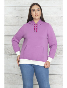 Şans Women's Plus Size Lilac Hooded Inner Raising Sweatshirt