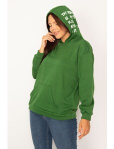Şans Women's Plus Size Green Hoodie. Kangaroo Pocket Polar Fleece Sweatshirt