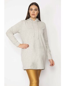 Şans Women's Plus Size Gray 2 Threads Hooded Sweatshirt