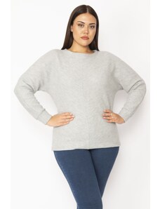 Şans Women's Plus Size Gray Striped Sweatshirt