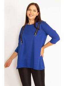 Şans Women's Plus Size Sax Ornamental Zippered Sweatshirt