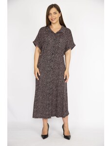 Şans Women's Colorful Plus Size Front Length Buttoned Comfort Cut Double Sleeve Dress