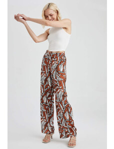 DEFACTO Traditional Patterned High Waist Wide Leg Pocketed Viscose Trousers