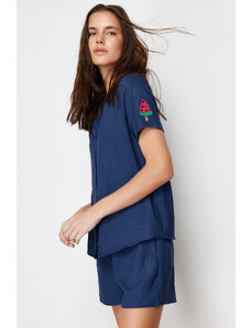 Trendyol Navy Blue Watermelon Embroidered Viscose Woven Pajamas Set