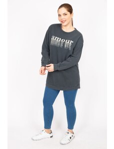 Şans Women's Smoky Plus Size Stone Detailed Sweatshirt