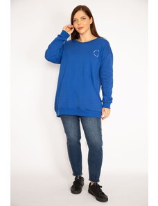 Şans Women's Saks Plus Size 3 Yarn Collar Sweatshirt