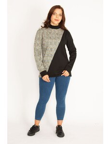 Şans Women's Plus Size Gray Checkered Sweatshirt