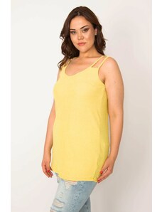 Şans Women's Plus Size Yellow Strap Detailed Striped Blouse
