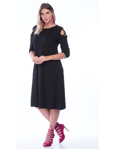 Şans Women's Plus Size Black Shoulder Detailed Dress