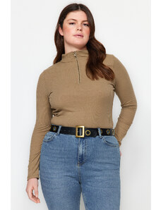 Trendyol Curve Mink Stand Collar Corduroy Knitted Body