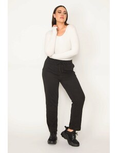 Şans Women's Plus Size Black Underwear With Rack Sweatpants Bottom