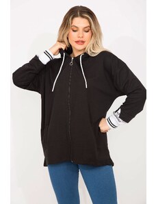 Şans Women's Plus Size Black Sweatshirt with Sleeves Detailed