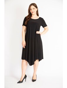 Şans Women's Black Plus Size A-Line Cut Short Sleeve Lycra Dress