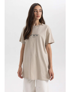 DEFACTO Regular Fit Crew Neck Printed Short Sleeve Tunic