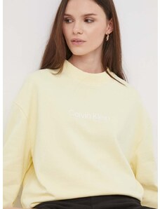 Bavlněná mikina Calvin Klein dámská, žlutá barva, s potiskem, K20K205450