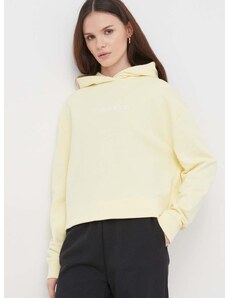 Bavlněná mikina Calvin Klein dámská, žlutá barva, s kapucí, s potiskem, K20K205449