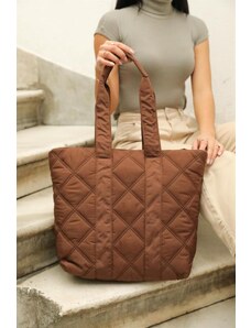 Madamra Brown Women's Quilted Pattern Puff Bag