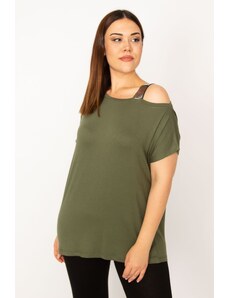 Şans Women's Plus Size Khaki Shoulder Detailed Blouse