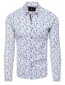 Buďchlap Krásná bílá košile s modrým florálním vzorem