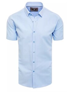 Buďchlap Módní nebesky modrá jednobarevná košile s krátkým rukávem