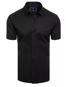 Buďchlap Módní černá jednobarevná košile s krátkým rukávem
