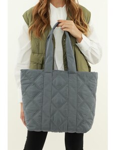 Madamra Gray Women's Quilted Pattern Puff Bag