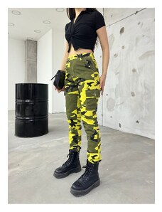 BİKELİFE Yellow Camouflage Pattern Cargo Pocket Gabardine Trousers.