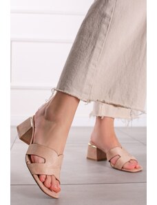 Ideal Béžové pantofle na hrubém podpatku Effie
