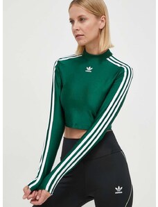 Tričko s dlouhým rukávem adidas Originals zelená barva, s pologolfem, IR8136