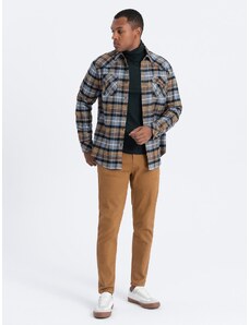 Ombre Clothing Pánské džínové kalhoty bez oděru SLIM FIT - velbloudí V10 OM-PADP-0148