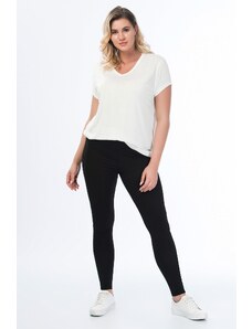Şans Women's Plus Size Black Cotton Fabric Leggings Trousers