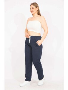 Şans Women's Navy Blue Plus Size Tracksuit Bottoms