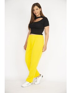 Şans Women's Yellow Large Size 3 Thread Tracksuit Bottom