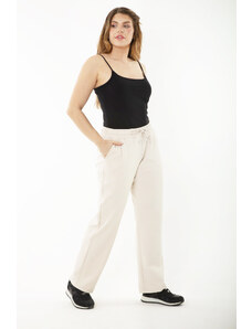 Şans Women's Plus Size Beige Sweatpants with Eyelets And Elastic Waist, Side Pockets.