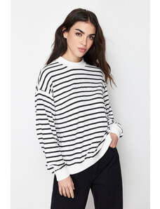 Trendyol Ecru Striped Knitted Sweatshirt