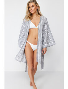 Trendyol Striped Belted Maxi Woven 100% Cotton Kimono & Kaftan